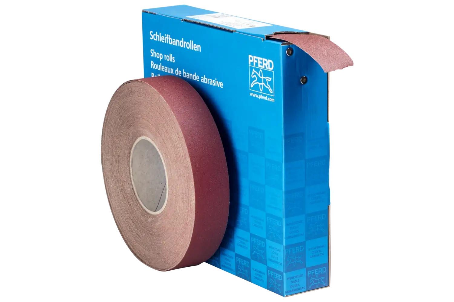 Picture of Pferd Shop Roll, Resin over Resin Heavy-Duty,1-1/2" x 50 yards,120 Grit, Aluminum oxide